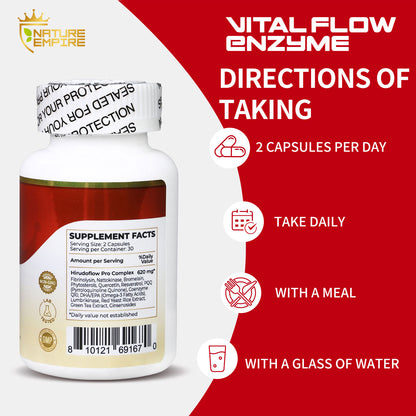 Nature Empire Vital Flow Enzyme - Circulatory Support Supplement with Nattokinase & Omega-3, Vascular Health Formula for Blood Flow & Endothelial Function, 60 Vegan Capsules