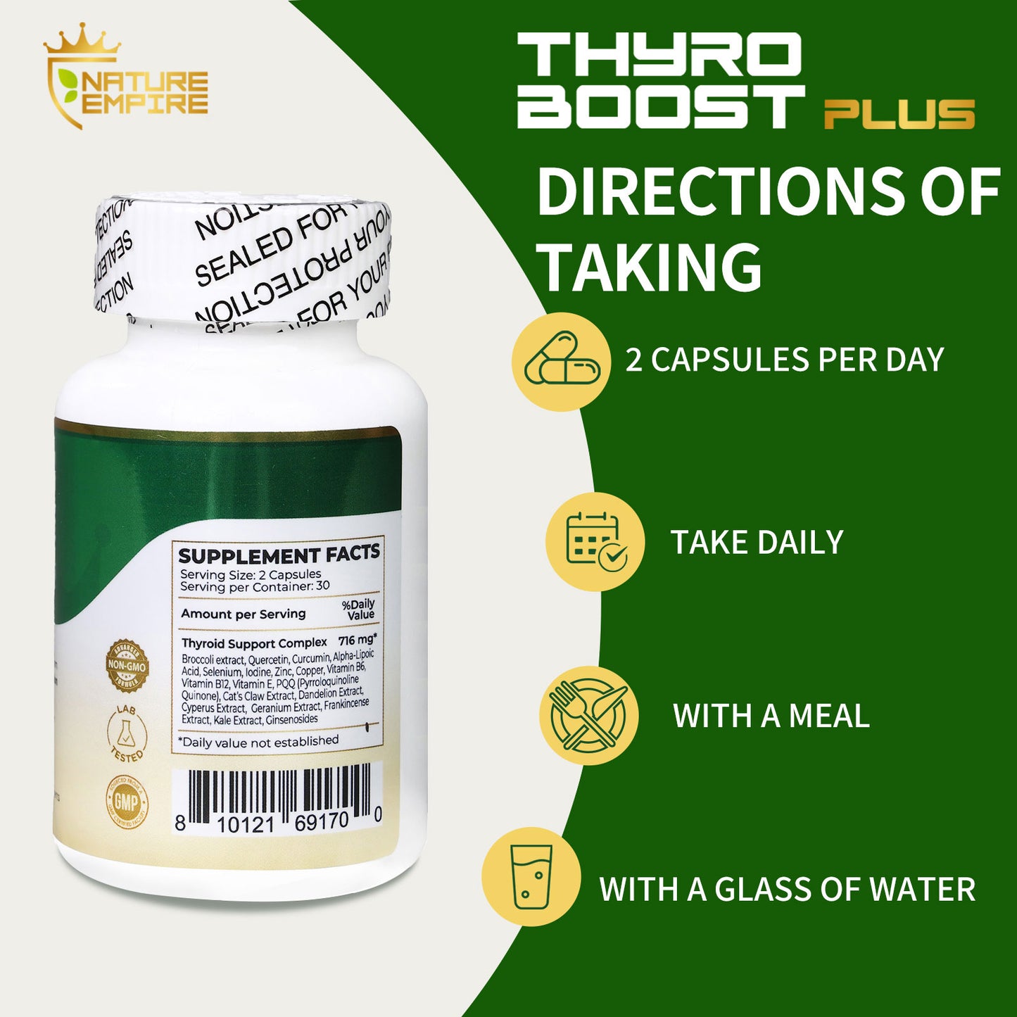 Nature Empire Thyro Boost Plus - Thyroid Support Supplement with Selenium & Iodine, Metabolism & Detox Blend, 60 Vegan Capsules