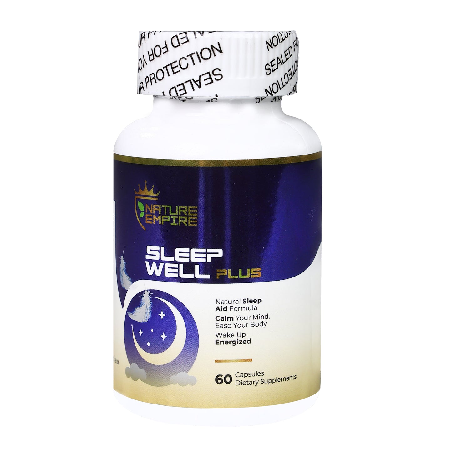 Nature Empire Sleep Well Plus - Natural Sleep Aid with Melatonin & Reishi Mushroom, Non-Habit Formula for Relaxation, 60 Vegetarian Capsules